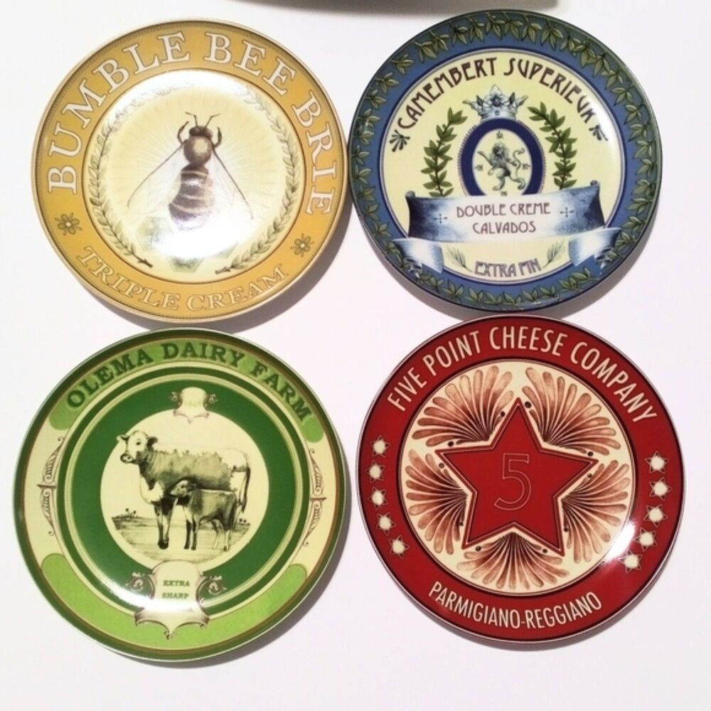 Pottery Barn Vintage Label Cheese Plates – Set of Four with Original Box - Picture 2 of 8
